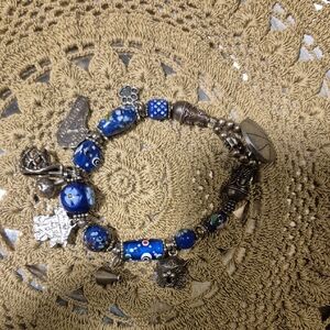 University Of Kentucky Enameled Blue Beads and 925 Silver Charms Bracelet
